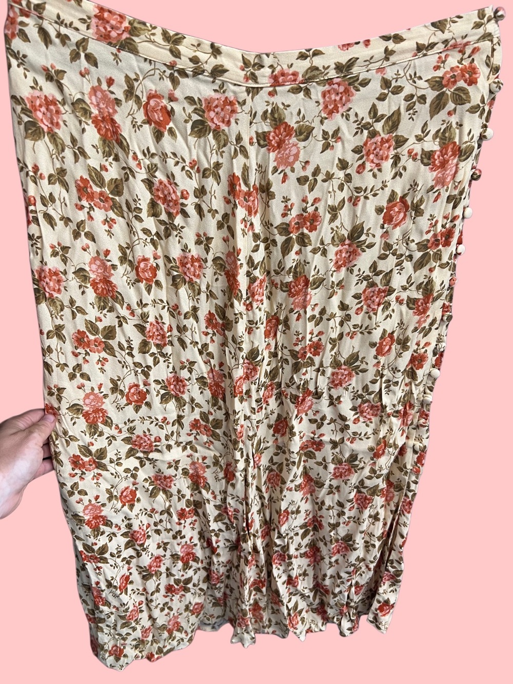 Reformation Warm Cream Midi Skirt with Coral Orange Floral 12